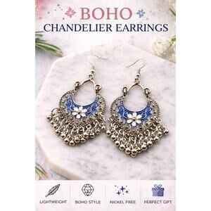 Boho Floral Statement Drop Earrings Tassel Dangle